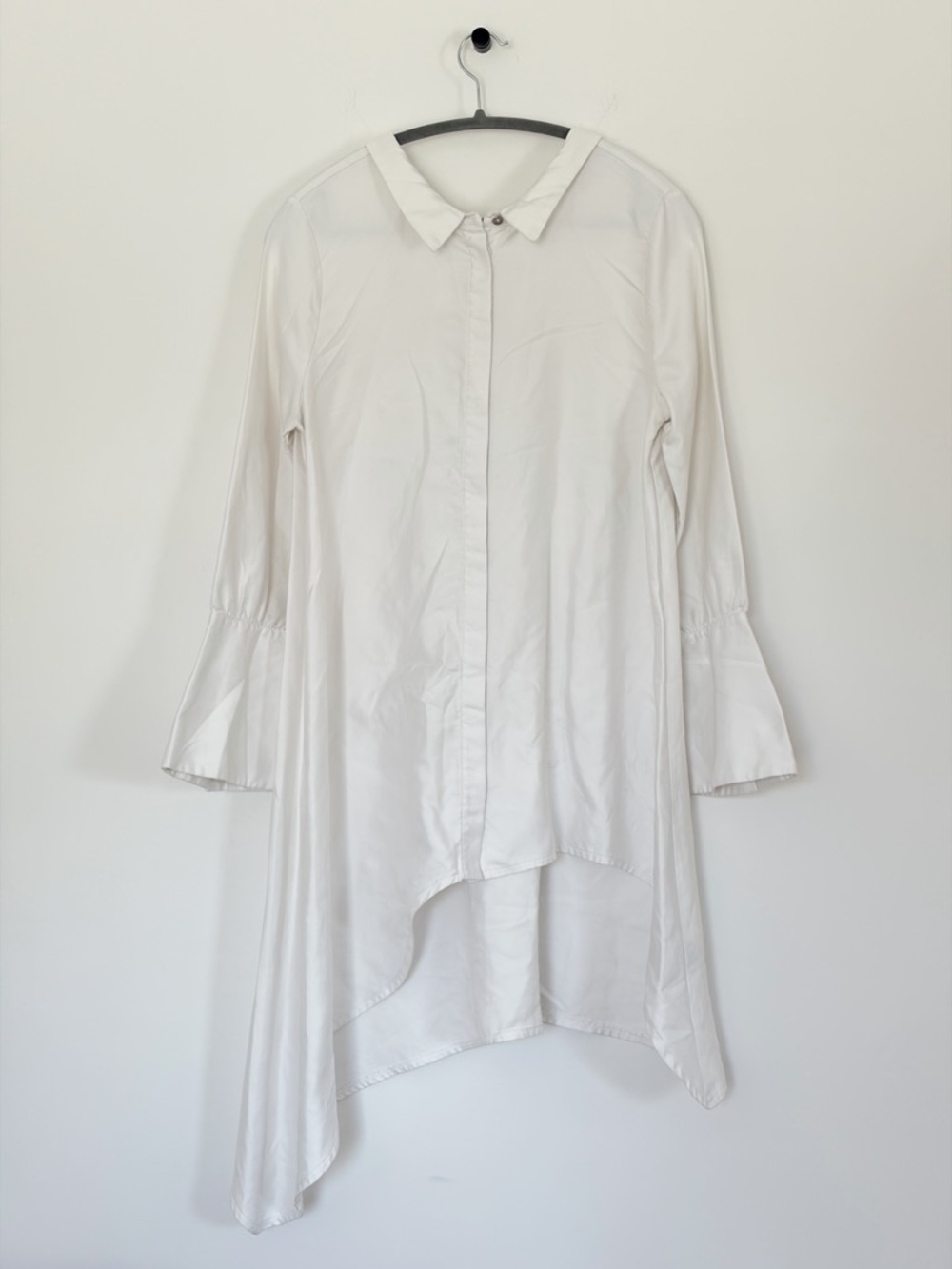 N12H white tunic shirt dress button up flare sleeves breezy euro-summer minimal - Picture 4 of 13